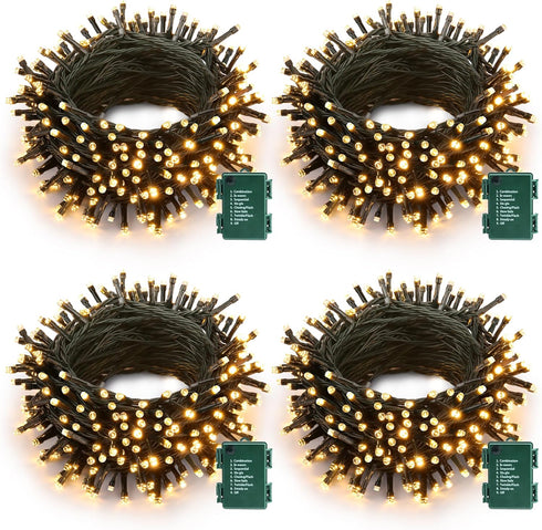 Battery Operated Christmas Lights - 4 Pack Total 66ft 200 LED Battery