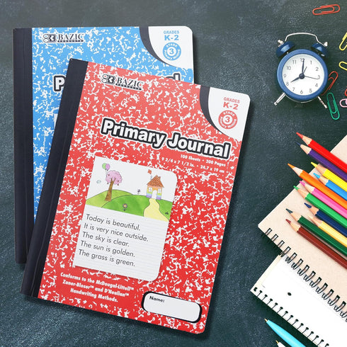 BAZIC Primary Journal, 100 Sheet Marble Composition Book, PreSchool 1st & 2nd Grade Comp Books, Learning Drawing, 1-Unit