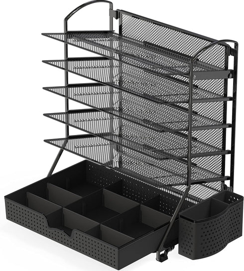 Simple Houseware 6 Tier Desk Document File Tray Organizer with Supplies Sliding Drawer, Black