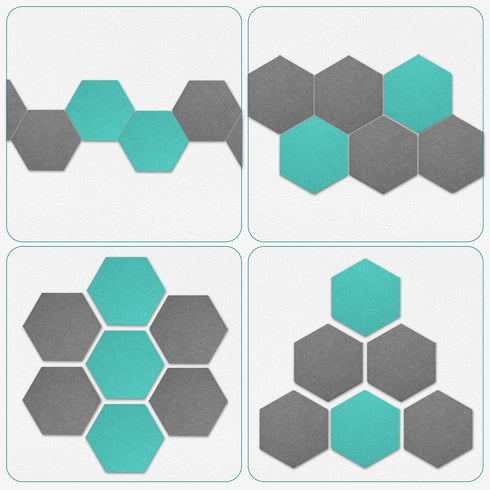 Navaris Hexagon Felt Board Tiles, Set of 12 Memo Bulletin Boards with Push Pins and Double-Sided Tape 5.9" x 6.7" -