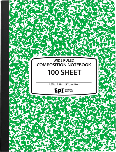 EPI Wide Ruled Marble Composition Notebook, Green, 100 Sheets, 4-Pack