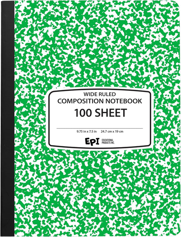 EPI Wide Ruled Marble Composition Notebook, Green, 100 Sheets, 4-Pack
