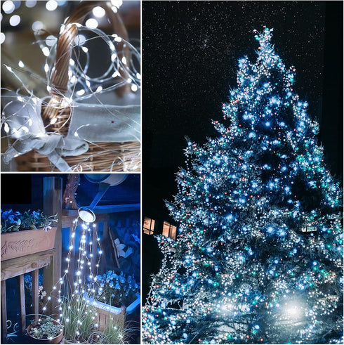 YAOZHOU 2Pack 200LED 66Ft 8 Solar Fairy String Lights for Outside, Outdoor Waterproof, Cool White Total Modes Mini Mini