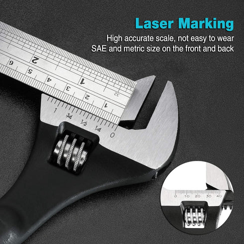 DURATECH 8-Inch Adjustable Construction Spud Wrench, Black Oxide Finish, CR-V Steel, SAE and Metric Scale