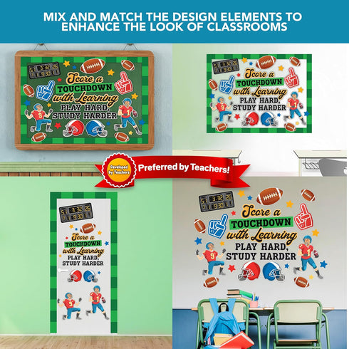 Decorably 80Pcs Football Bulletin Board Decorations Set - Small Football Cutouts for Classroom Decor