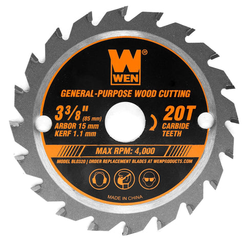 WEN BL0320 3-3/8-Inch 20-Tooth Professional Woodworking Saw Blade for Compact and Mini Circular Saws