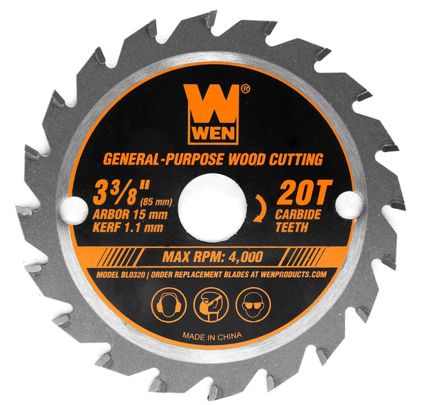 WEN BL0320 3-3/8-Inch 20-Tooth Professional Woodworking Saw Blade for Compact and Mini Circular Saws