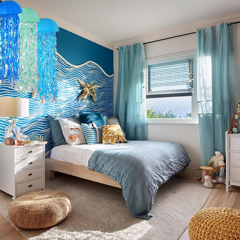 Novobuys 10" Pack 6 Jellyfish Lanterns Hanging Jellyfish Paper Lanterns, Blue Jelly Fish Decoration for Under the Sea