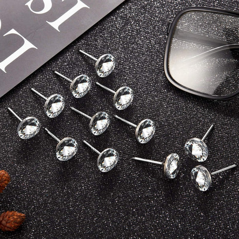 100 Pieces Upholstery Nails Tacks, Decorative Push Pins, Fancy Diamond Crystal Thumb Tacks for Furniture