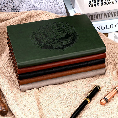 MINICAGIE Leather Journal for Men, Soft Cover, 256 Pages Lined Notebook for Writing, A5 Lion Journaling Notebooks,