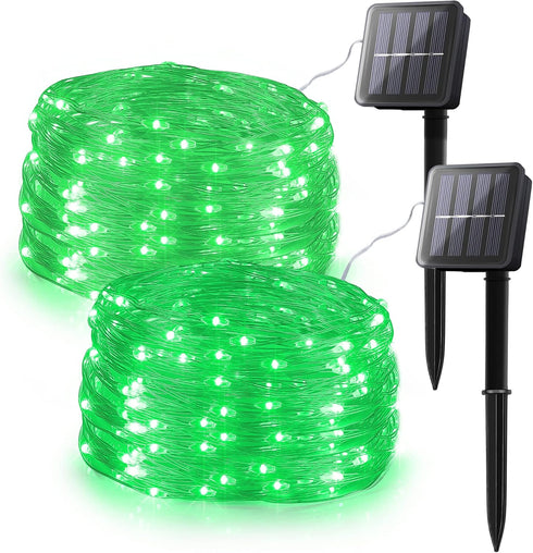 2 Pack 100 LED Solar Green String Lights, 33ft Solar Halloween Lights, 8 Modes Waterproof for Party Decor