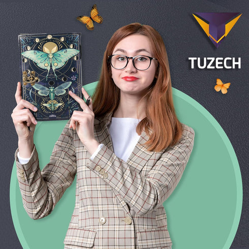 TUZECH Book of Spells Leather Bound Journal, Luna Moths, Deckle Edge Paper, Antique Vintage Notebook