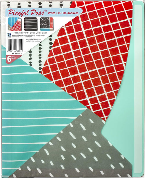 C-Line Write-On File Jackets, Pack of 6, Playful Pops Design (63540)