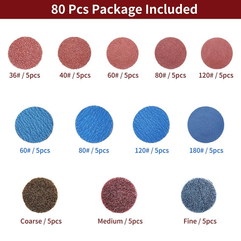 2 Inch 80 Combination,1/4 Inch Sanding Disc, Pcs Quick Change Disc Shank Pad Holder Fits Various Grinder.Widely Used