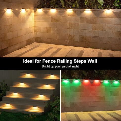 8 IP65 4 Pack Ellasay Solar Fence Lights Outdoor: Lighting Modes with RGB Solar Powered Deck Light - Waterproof - Wall