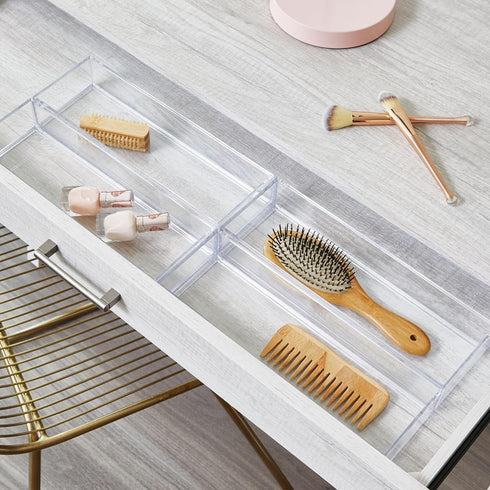 Set 6 iDesign Plastic Makeup Drawer Organizer Tray - Vanity Organizer or Desk Drawer Organizer - of - Clear