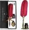 VANGOAL Vintage Carving Feather Pen Set - Glittering Quill Dip Pen with Ink, 2 Replacement Nibs, and Pen Stand (Red)