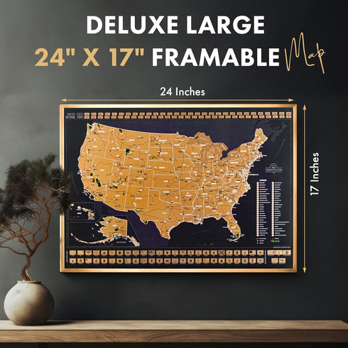 Scratch Off Map of United States, 24" x 17" Frameable USA Scratch Map with National Parks and Vibrant Colors