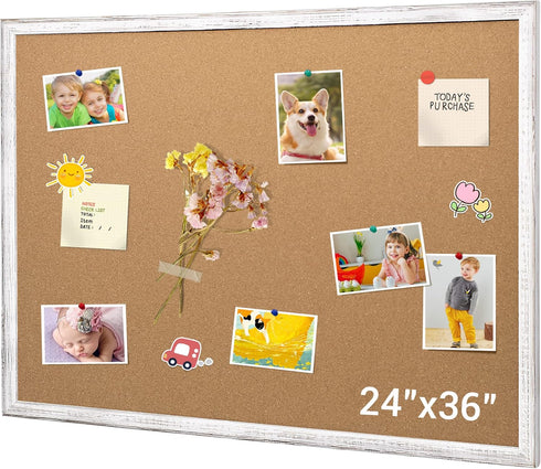 Board2by Cork Board Bulletin Board 24 x 36, White Wood Framed, Large Wall Mounted Notice Pin Board