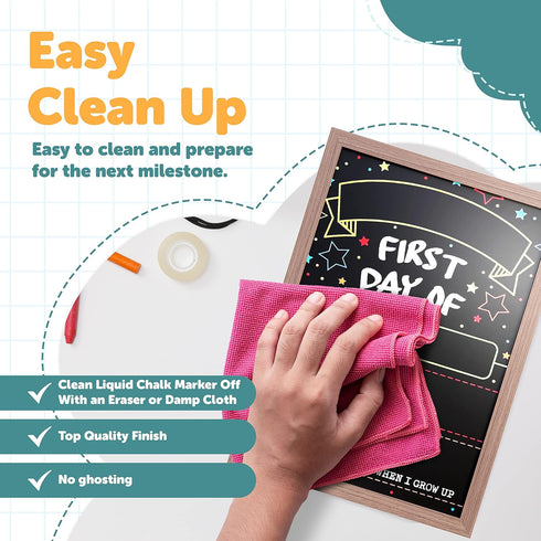 First Day Last Day of School Double Sided Sign with Frame, Reusable Dry Erase Board for Liquid Chalk Markers