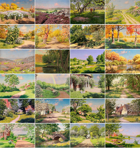 Vintage PostCards 24 pcs Country Garden Landscapes Rural Pastoral Vintage Painting by PIXILUV