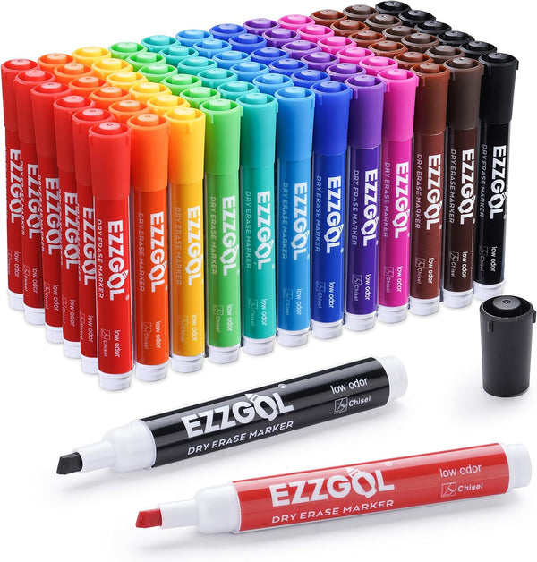Ezzgol Dry Erase Markers Bulk, 72 Pack, 12 Colors Whiteboard Markers, Chisel