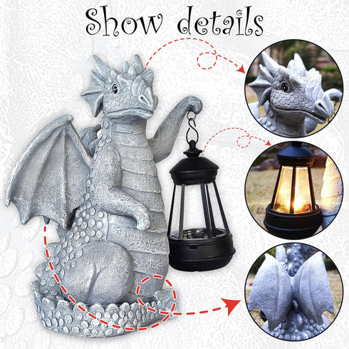 VIOYOUNS Solar Garden Decor Dragon Statues with Solar Lantern,Dragon Figurine Lights Outdoor Decorations for Yard Lawn