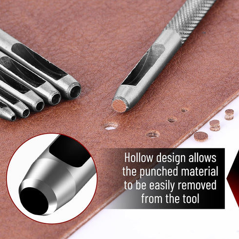 UNCO Hollow Leather Hole Punch Set, 6 pcs Steel Leather Punch Tool for Gasket and Hole Punching