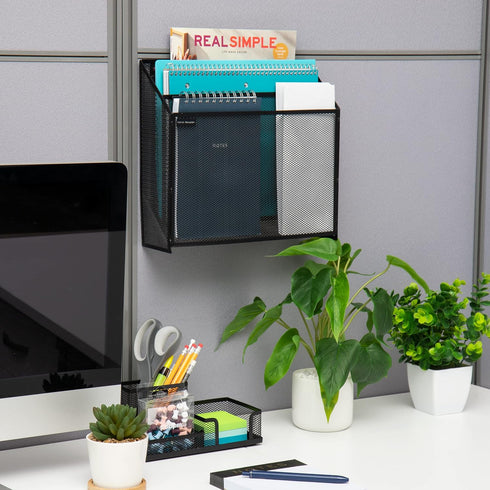 Mind Reader Vertical File Storage, Desktop Organizer, Wall Mount, Office, Metal Mesh, 12.5" L x 3.75" W x 11.5" H, Black