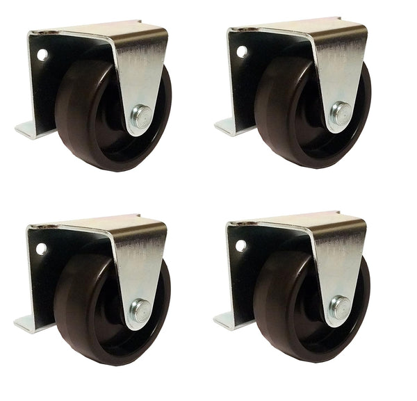 Set of 4 American Bolt and Screw 2 Inch Low Profile Trundle Casters Wheels for Cabinet Roll Out Bed