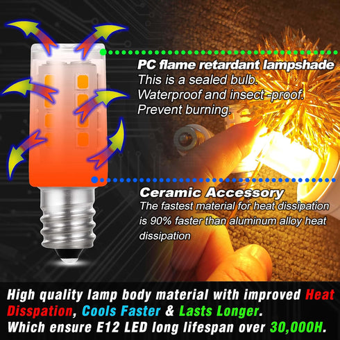2W C7 E12 Bulb 300lm 2700K 120V E12 25W-40W Bulb, 2 Pack LED Salt Lamp Replacement Warm White Candelabra Base