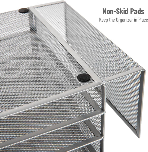 Mind Reader Desktop Organizer, File Storage, Paper Tray, Metal Mesh, 16.75"L x 9.15"W x 6"H, Silver