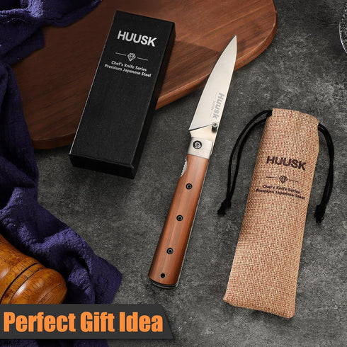 Huusk Folding Fruit Knife, Japanese Pocket Paring Knife with 440C Stainless Steel Ultra Sharp Blade