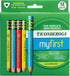 Ticonderoga My First Short Triangular Wood-Cased Pencils, 2 HB Soft with Erasers, Primary Colors, 12 Count