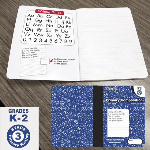 BAZIC Primary Journal Composition Book, Blue Marble, 100 Sheet Writing Grades K-2 Notebook