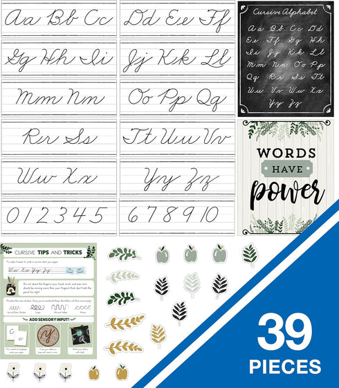 Carson Dellosa 39-Piece Farmhouse Cursive Alphabet and Number Line Bulletin Board Set, Cursive Alphabet Wall Strip and Number Line, Cursive Classroom Poster, and Modern Farmhouse Classroom Cutouts by Carson Dellosa Education