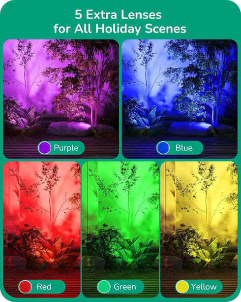 EDISHINE 120V Spotlight Outdoor, 5 Extra Color Lenses, 4.8W Waterproof LED Outdoor Spotlight, 5000K Landscape Lighting for Yard Flag Tree Holiday Decor, 180 Adjustable Head, UL Listed by EDISHINE