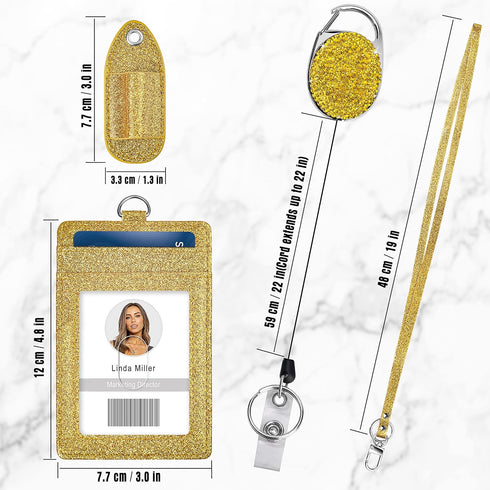 Retractable ID Badge Holder, Bling Rhinestone Badge Reel with Belt Clip, Shiny PU Leather Holder for Nurse, Teacher