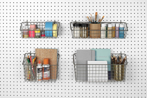 Spectrum Pegboard & Wall Mount Wire Basket Small, Industrial Gray Storage Organizer for Garage and Crafts