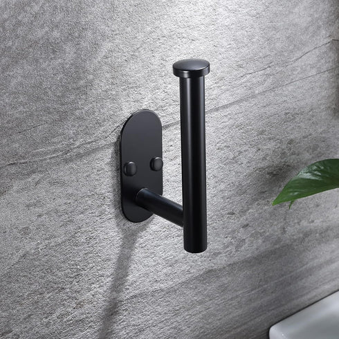YIGII Adhesive Toilet Paper Holder, Self Adhesive Black Wall Mount Roll Holder for Bathroom & Kitchen