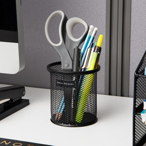 Mind Reader Pen and Accessories Holder, Set of 3, Metal Mesh Desktop Organizer, Black