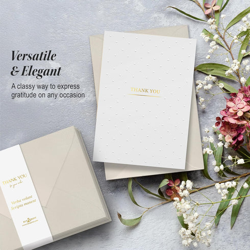 RUN2PRINT Pack 100 Luxury Thank You Cards with Envelopes & Gold Foil Stickers - Bulk of Elegant Blank Notes