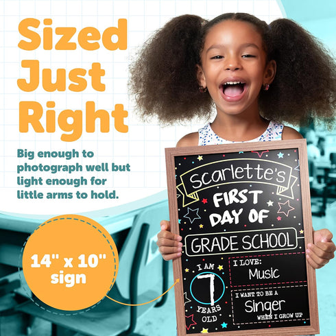 First Day Last Day of School Double Sided Sign with Frame, Reusable Dry Erase Board for Liquid Chalk Markers