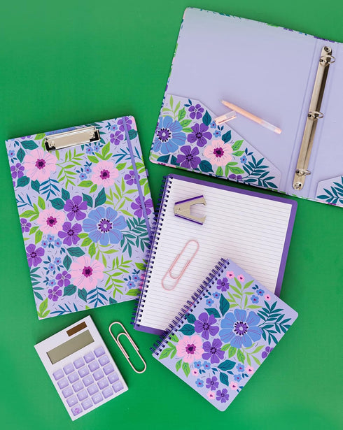 Steel Mill & Co Cute Mini Spiral Notebook, 8.25" x 6.25", Durable Hardcover, 160 Lined Pages, Lilac Floral