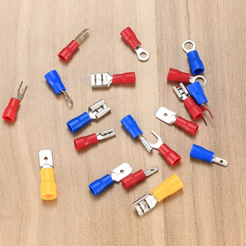 300 Pcs Insulated Electrical Connectors, Fork Ring Spade Butt Quick Disconnect Crimp Terminals Lugs Set, Male/Female