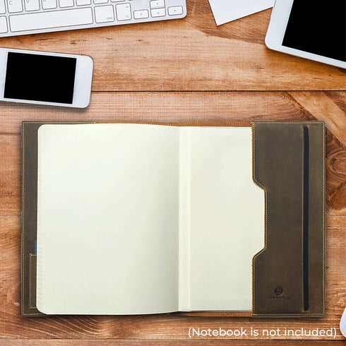 Rustic Handmade Leather Journal Cover for Moleskine Cahier XL (19x25 cm), Unique Storage Design, Pen Holder for Men,
