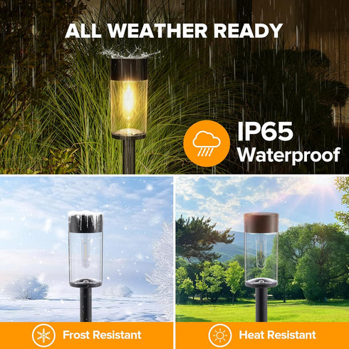 2 Pack DesignIP65 3000K UME Solar Pathway Lights Outdoor, Bright Solar Garden Lights with Metal Waterproof, Auto
