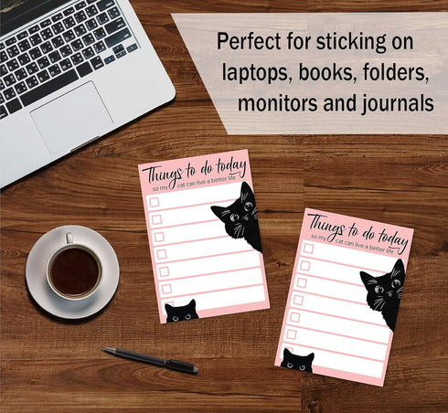 Funny Black Cat Lover Small Sticky Notes, Pink | Things to Do Today | Humor Notebook Notepad for Women Gift | 50 Pages