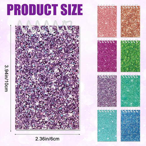 Glenmal 24 Pack Spiral Small Notebooks 3.9 x 2.4 Inch Prism Glitter Pocket Notepad Assorted Colors Mini Top Bound Memo Pad for Party Favor Gift Goodie Bag, 20 Pages Each (Solid Color)