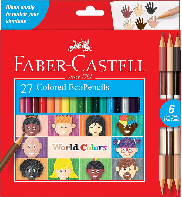 Faber-Castell World Colors Ecopencils - 27 Count Diverse Skin Tone Colored Pencils for Kids